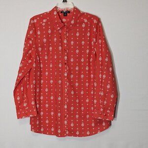 Women's ROAMAN'S Orange Floral Long Sleeve Casual Button Shirt; Size 16W